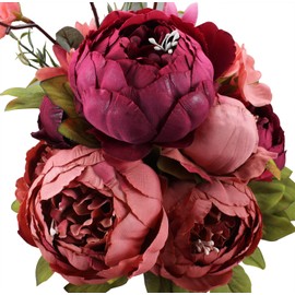 Duovlo Fiori finti vintage peonia artificiale in seta, decorazione per la casa, confezione da 1 (nuovo rosso)