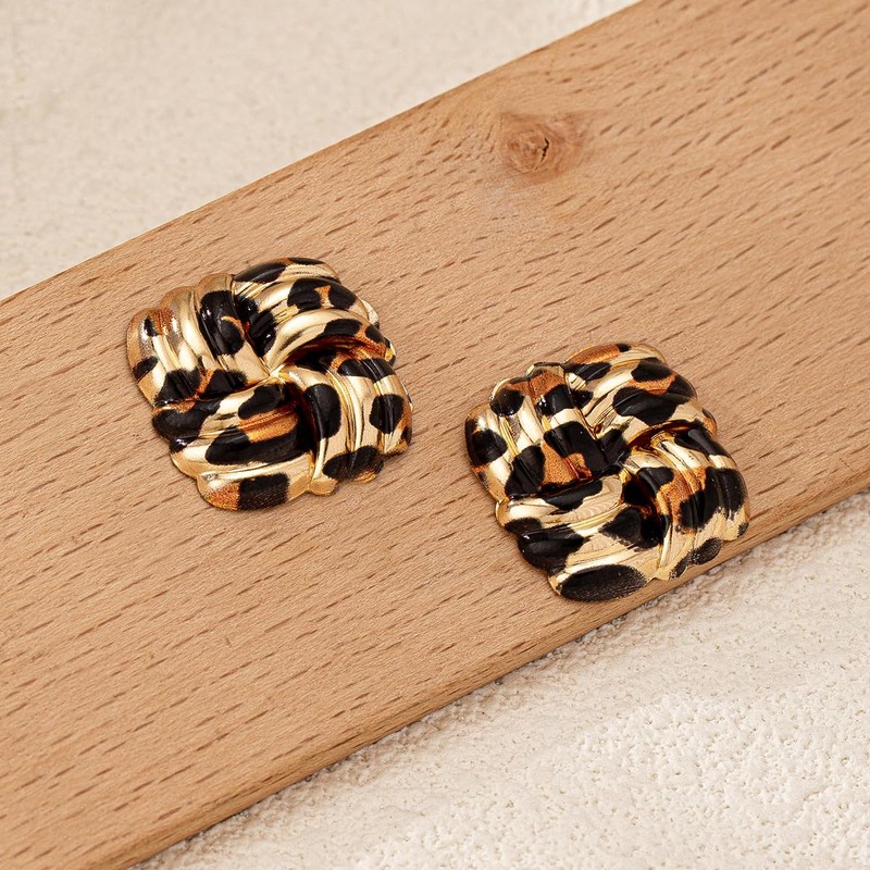 Leopard Earrings for Women Gold Plated Retro Geometric Rectangle Vintage