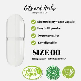 Empty Vegan Capsules Size 00 by OILS AND HERBS UK (250)