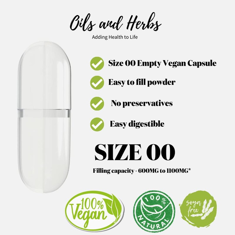 Empty Vegan Capsules Size 00 by OILS AND HERBS UK