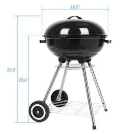 Portable Charcoal Grill,18 Inch BBQ Grill with Side Wheel for Patio Backyard Outdoor Cooking Barbecue Camping BBQ Coal