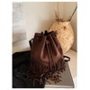 MakeMeChic Women's Fringe Single Strap Shoulder Handbags Suede Drawstring Crossbody