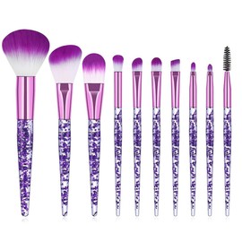 10 Pcs Crystal Unicorn Fan Makeup Brush Set, Professional Face Cosmetics Blending Liquid Foundation Powder Concealer Eye Shadows Make up Beauty Eye Shadow Eyeliner Lip Cosmetic Brush Set