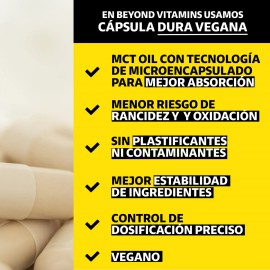 Vitamina D3 + Vitamina K2 + Mct Oil | Sin Azúcar - Suplemento Alimenticio Vegano Beyond Vitamins - Vitaminas Mujer / Hombre - Ingredientes Non Gmo (60 Cápsulas)