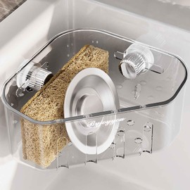 UNIKON Corner Sponge Holder, Suction Cup Sink Caddy Organizer, Kitchen Faucet Caddy, clear