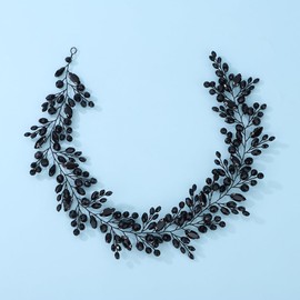 Teyglen Black Crystal Bride Wedding Hair Vine Bridal Black Rhinestone Headband Vintage Headpieces Handmade Black Rhinestone Beads Hair Pieces Hair Accessories for Women Girl