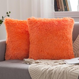 MIULEE Faux Fur Cushion Covers Fluffy Throw Pillow Case Soft Decorative Square Cute Pillow Plush For Livingroom Sofa Bedroom 18 Inch x 18 Inch 45 cm x 45 cm Bright Orange Pack of 2