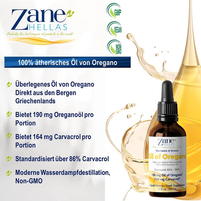 Zane Hellas 100% Greek Oregano Essential Oil Minimum 86% Carvacrol
