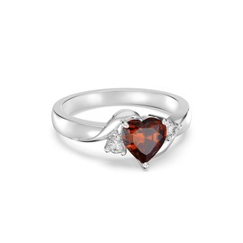 Shusukue January Birthstone Ring 925 Sterling Silver Garnet Ring Heart Ruby Crystal Ring Birthday Anniversary Mother's Day Jewelry Gifts for Women Size 8.5