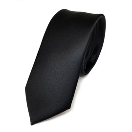 TigerTie Slim Satin Tie in Solid Colour in Various Colours - Black