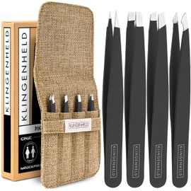 KLINGENHELD® Precise Tweezers Set with Hand-Cut Tips - Perfect for All Applications - Includes Cotton Case 100% Plastic-Free & Sustainable - Tweezers Eyebrow Plucking, 21 Colours