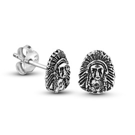 AeraVida Stud Earrings Intricate American Indian Chief Headdress in .925 Sterling Silver Lightweight Oxidized Finish Push Back Jewelry Gift for Women