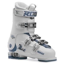 Roces Idea Free Adjustable Youth Ski Boots – White/Teal | Kids & Junior Alpine Ski Boots Size 22.5-25.5 | 3-Buckle with Power Strap