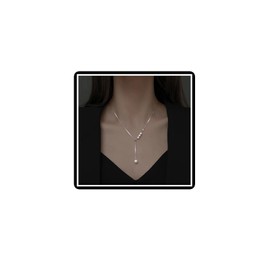 Pearl Beads Pendant Necklace Vintage Faux Pearl Lariat Y-Shape Necklace Chain Jewelry for Women (Silver)