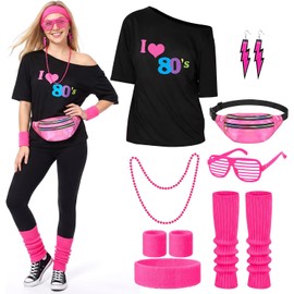 Lukovee Disfraz de los 1980 Mujers, 8 Conjunto de 80's Accesorios Adulto