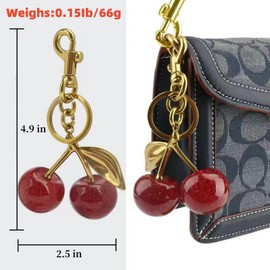 Glitter Cherry Keychain Cherry Bag Charm 18K Gold Plated Charms Purse Keychain Car Cherries Accessories Keychains Women Christmas Valentine Handbags Bag Gifts