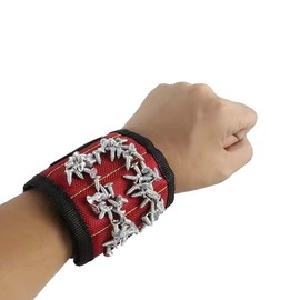 Portable DIY Nylon Wrist Tool, 5-in-1 Magnetic Multifunctional Wristband – Ideal Assistant for Woodworkers, Electricians, Builder, Masons, and Mechanics (Red)
