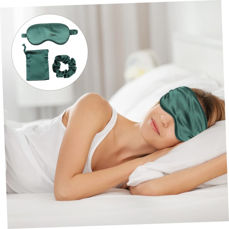 Baluue 3Pcs Silk Sleep Eye Mask Set with Hair Scrunchies