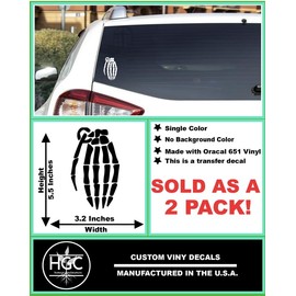 2 Pack - Skeleton Bone Hand Grenade | Car Decal Vinyl Sticker Graphics | 3.2 Inches Wide by 5.5 Inches Height HOM1549A.060 Dark Green