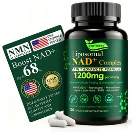 Suplemento NAD+ 120 cápsulas con resveratrol, suplemento liposomal NAD+ de 1200 mg, antioxidante y energía premium