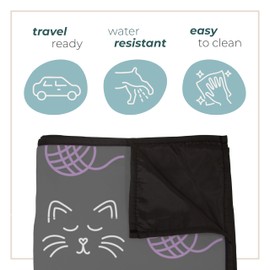 Karisma Decor - Pet Blanket for Indoor & Outdoor, 50"x 60" Comfortable, Washable & Water Resistance Best for You & Your Pet Picnic & Travel Activity, Foldable Mat for Beach - Cat and Yarn - Grey