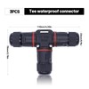 Piuluvor® IP68 Cable Connector Waterproof 3-Pin T-Shape Connection Sleeve Earth