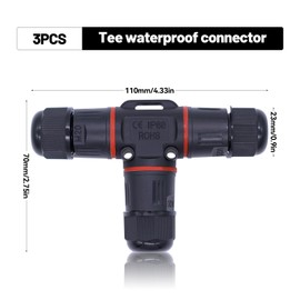 Piuluvor® IP68 Cable Connector Waterproof 3-Pin T-Shape Connection Sleeve Earth Cable Connector Waterproof Cable Sleeve 3-Way Connection Box for Diameter 3-12 mm Cable Diameter, Pack of 3, Black