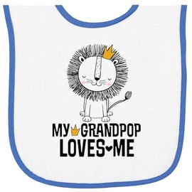 inktastic My Grandpop Loves Me Lion Grandson Baby Terry Cloth Bib White and Royal 46c9c