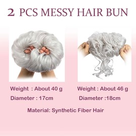 2PCS Messy Bun Hair Piece Tousled Updo Elastic Hair Bun Piece for Woman (Silver)
