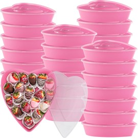 Yerliker 48 Pcs Plastic Food Storage with Lids 16.9 oz Heart Shaped Containers Heart Shaped Seasoning Containers Reusable Dessert Box for Mother Valentine Wedding Birthday Fruit