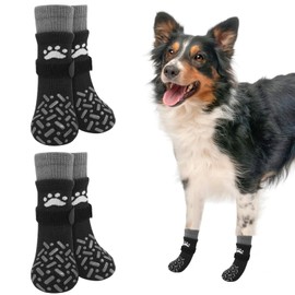 SCENEREAL Dog Socks to Prevent Licking Paws for Hardwood Floors, Anti Slip Long Dog Grip Socks for Cold/Hot Pavement, Dog Shoes Booties&Paw Protector for Small Medium Large Senior Dog, Black M