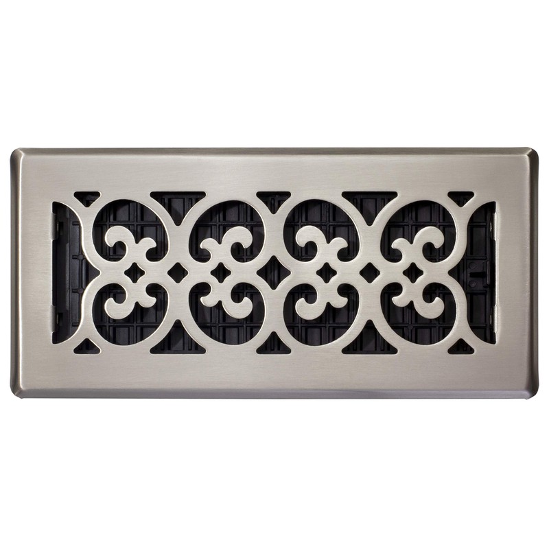 Decor Grates SPH410-NKL Scroll Floor Register, 4x10, Brushed Nickel Finish