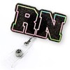 Black Glitter RN Badge Reel Retractable for Registered Nurse &