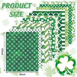 FYSUIMU 12Pcs St. Patrick's Day Cotton Fabric Bundles Watercolor Shamrock Clover Dot Stripe Fat Quarters White Green Irish Holiday Sewing Fabrics for DIY Craft Party Decor, 18 x 22 Inch