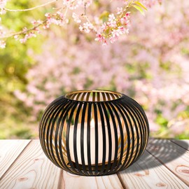 Marrakesch Aesthetic Deko Teelichthalter 17cm Schwarz & Gold innen aus Metall | Kerzenhalter Windlicht Amund als Hochzeitsdeko Tischdeko & Wohnzimmer Deko modern