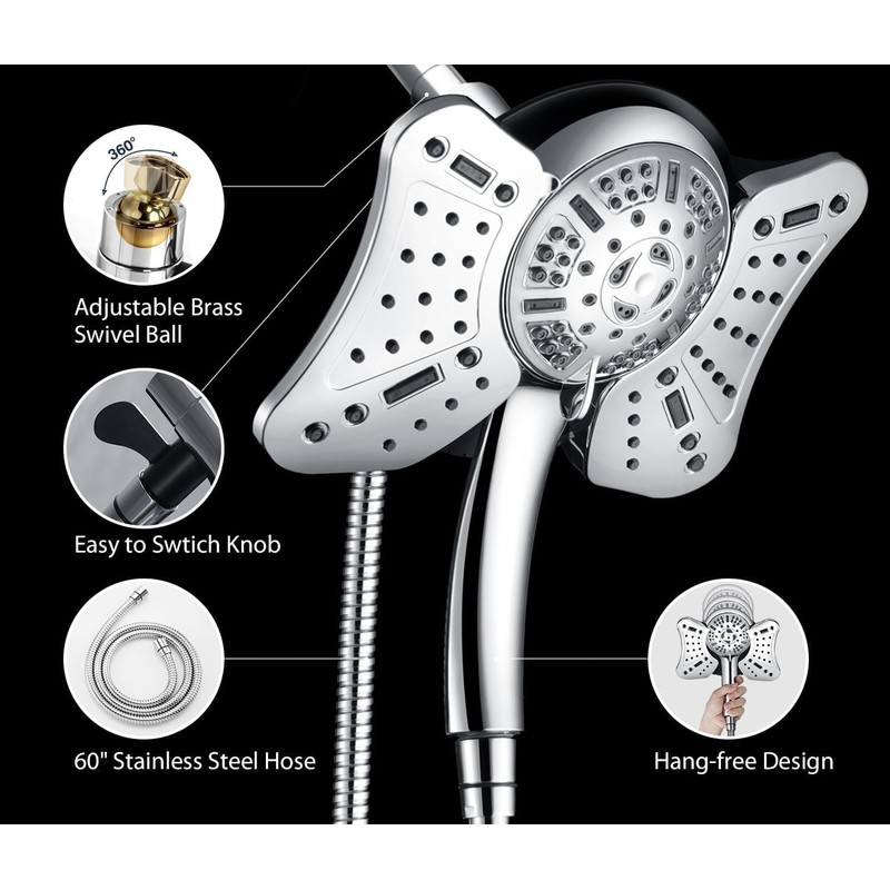 GRICH 2.5GPM Shower Head with Handheld Spray Combo: 2 in