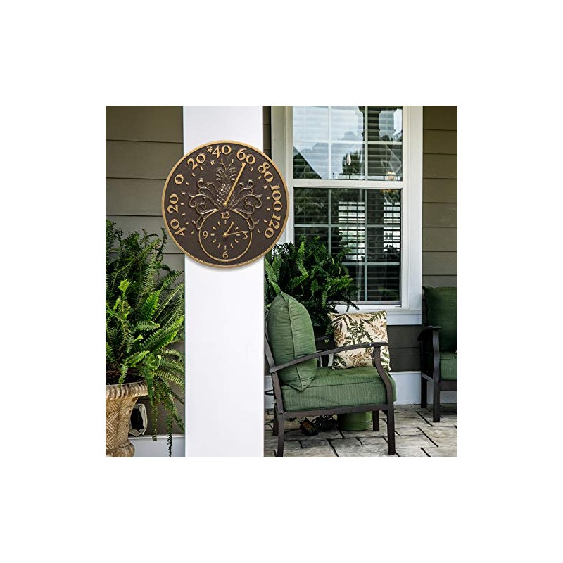 Whitehall Products 01793 Pineapple Thermometer Clock Combo