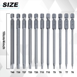 LEONTOOL 11 Piece Security Torx Bit Set T6 to T40 Torx Head Screwdriver Bit Set 1/4 Inch Hex Shank Magnetic Tamper Proof Star 6 Point Screw Driver Kit Tools 4-Inch Long Drill Bits, S2 Alloy Steel