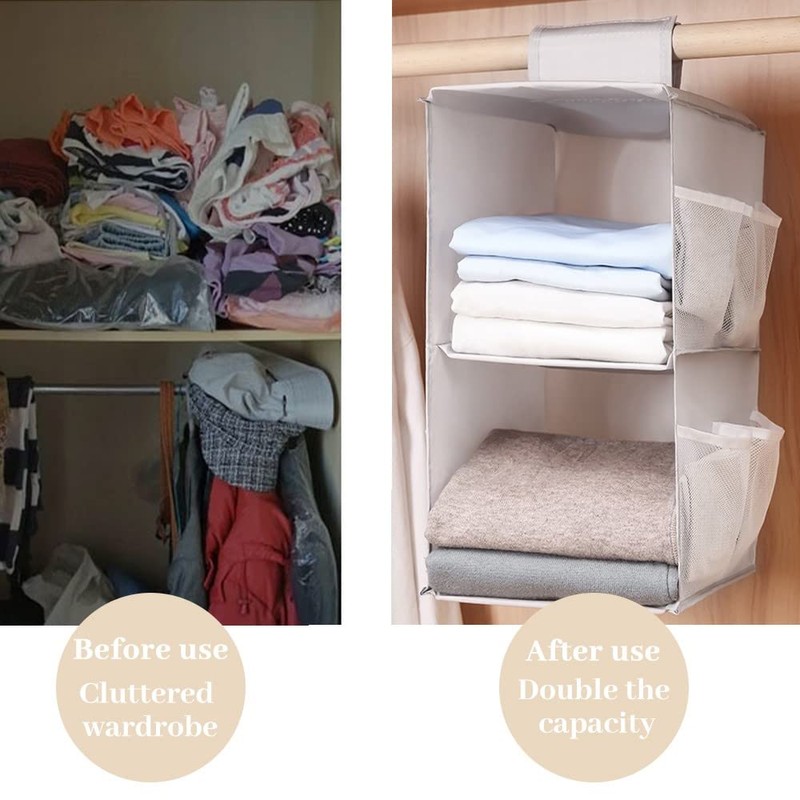 XiXiRan Hanging Wardrobe Organiser, Wardrobe Organiser, 2 Compartments, Wardrobe Organiser,