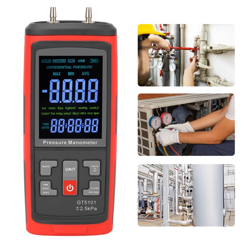 Handheld Digital Manometer, HVAC Manometer Gas Pressure Tester with LCD