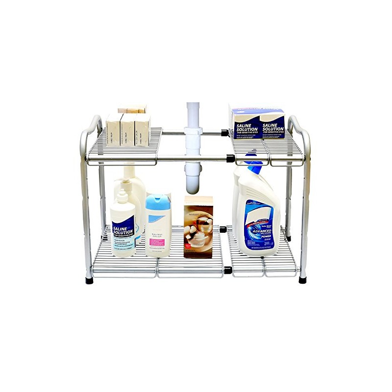 Deco Brothers Under Sink 2 Tier Expandable Shelf Organizer, Gray