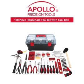 Apollo Tools 170 Piece Household Tool Kit with Carrying Toolbox and Essential Tools for DIY Assembly, Maintenance, Repairs and Craft for Home, Office, Garage, or on the Road- Red - DT7103