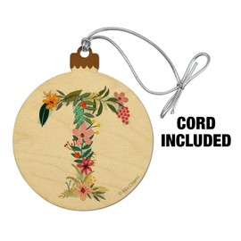 GRAPHICS & MORE Letter T Floral Monogram Initial Wood Christmas Tree Holiday Ornament