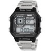 Clefer TS-D306-BK Digital Men's Wristwatch, Waterproof, Metal Band, Silver, Black,