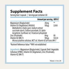 VITAVERUS Vitamin D3 4000 IU Supplement, with K2, Zinc & Magnesium, Made in UK, 60 Capsules
