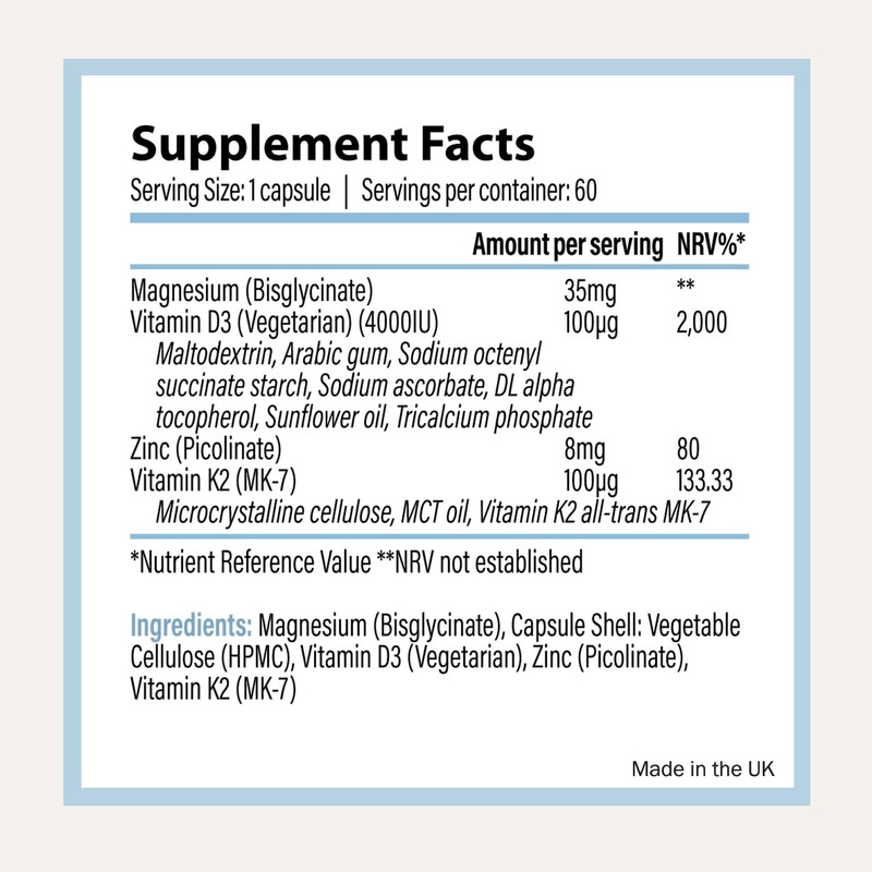 VITAVERUS Vitamin D3 4000 IU Supplement, with K2, Zinc &