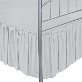 LINEN BEDDING Light Grey Solid Full Ruffled Bed Skirt 15 Inch Drop Split Corner with Platform Bed Skirt Easy Fit Gathered Style, 3 Sided Ruffle Bed Skirt Full Size Light Grey