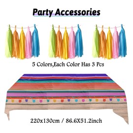 ZERODECO Fiesta Party Decoration, Paper Pompom Hanging Fans for Mexican Festive Cinco De Mayo Party Favors (Mexico Tablecloth)