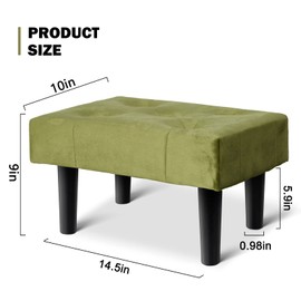 HOUCHICS Small Footstool Ottoman,Velvet Soft Footrest Ottoman with Wood Legs,Sofa Footrest Extra Seating for Living Room Entryway Office(Green 1PACK)