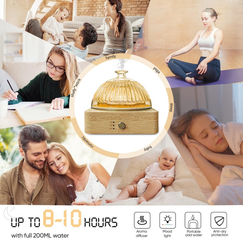 Glass Dome Essential Oil Diffuser with Glass Reservoir & Wood